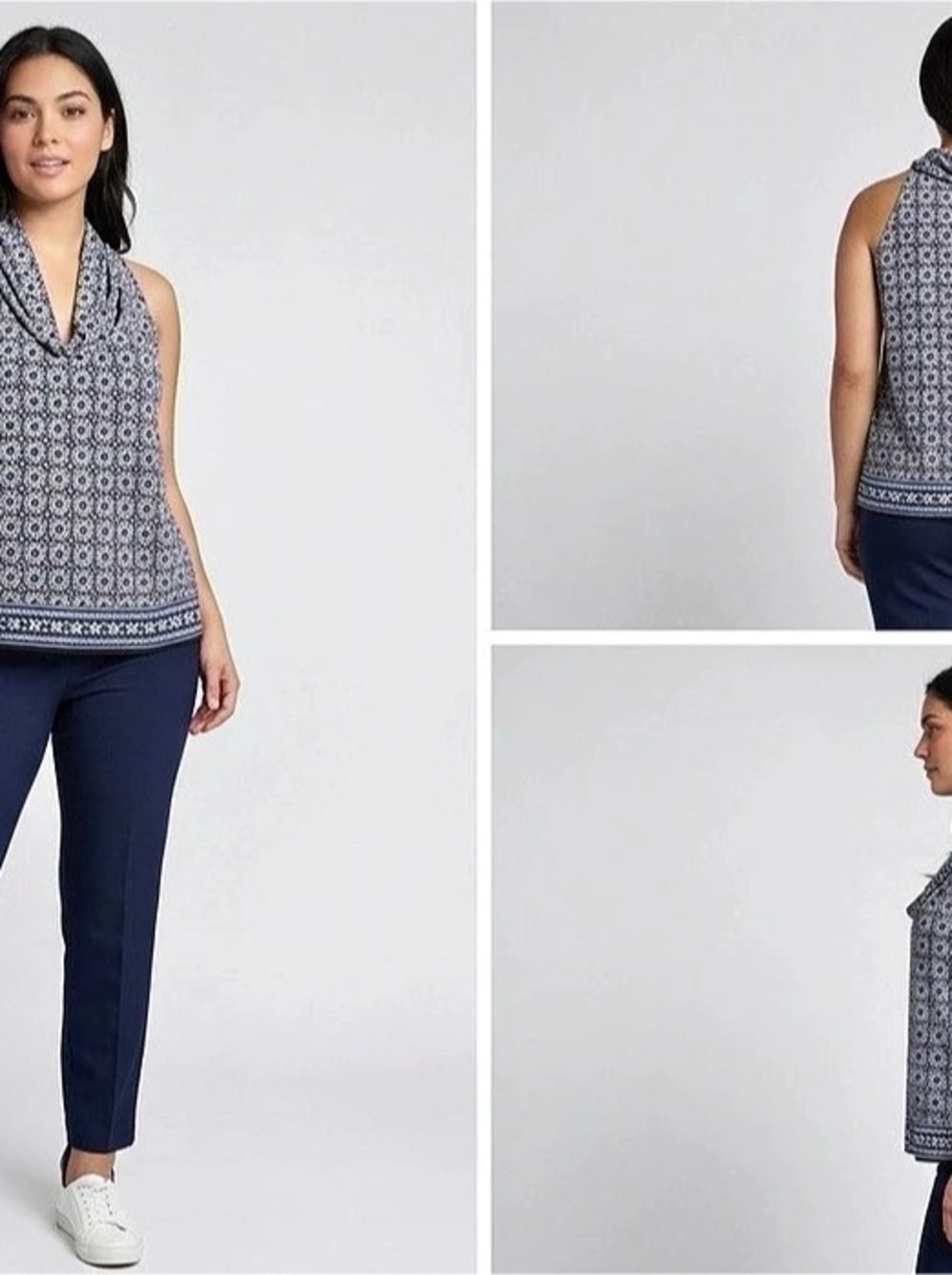 Max Studio 15Blue & White Patterned Sleeveless Blouse